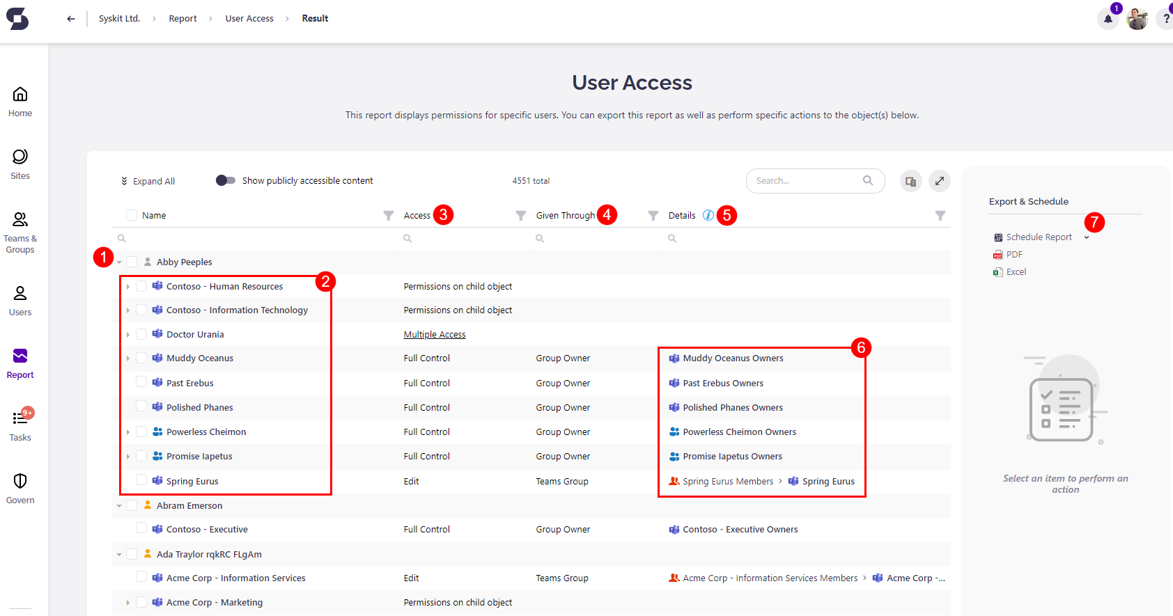 User Access - Report structure