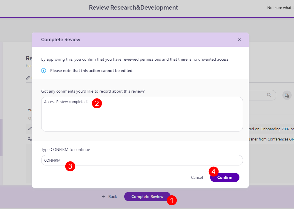 Complete Review dialog