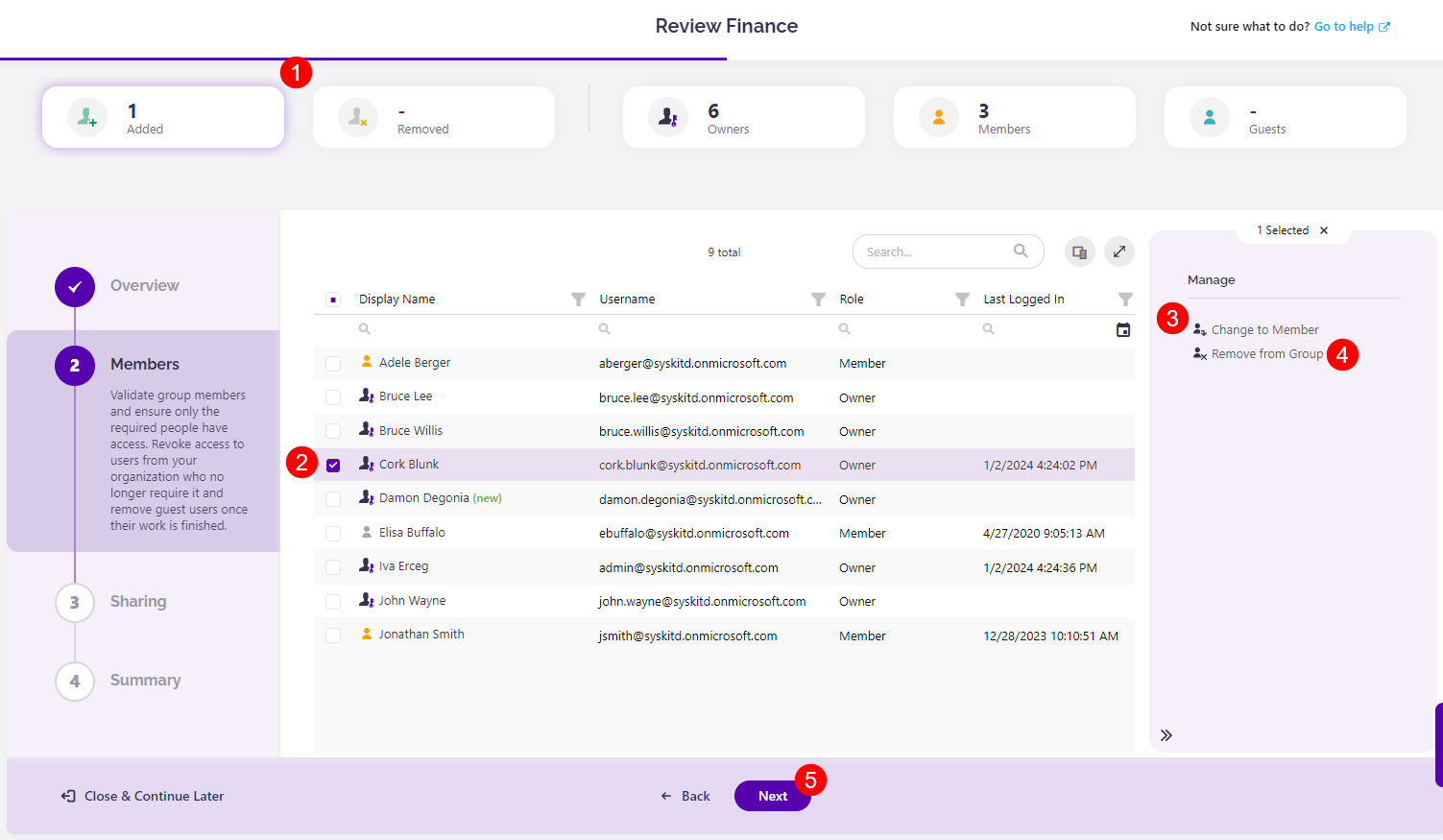 Access Review wizard - Members step