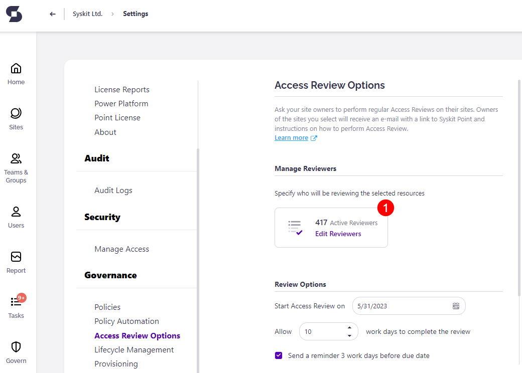 Access Review Options - Edit Reviewers