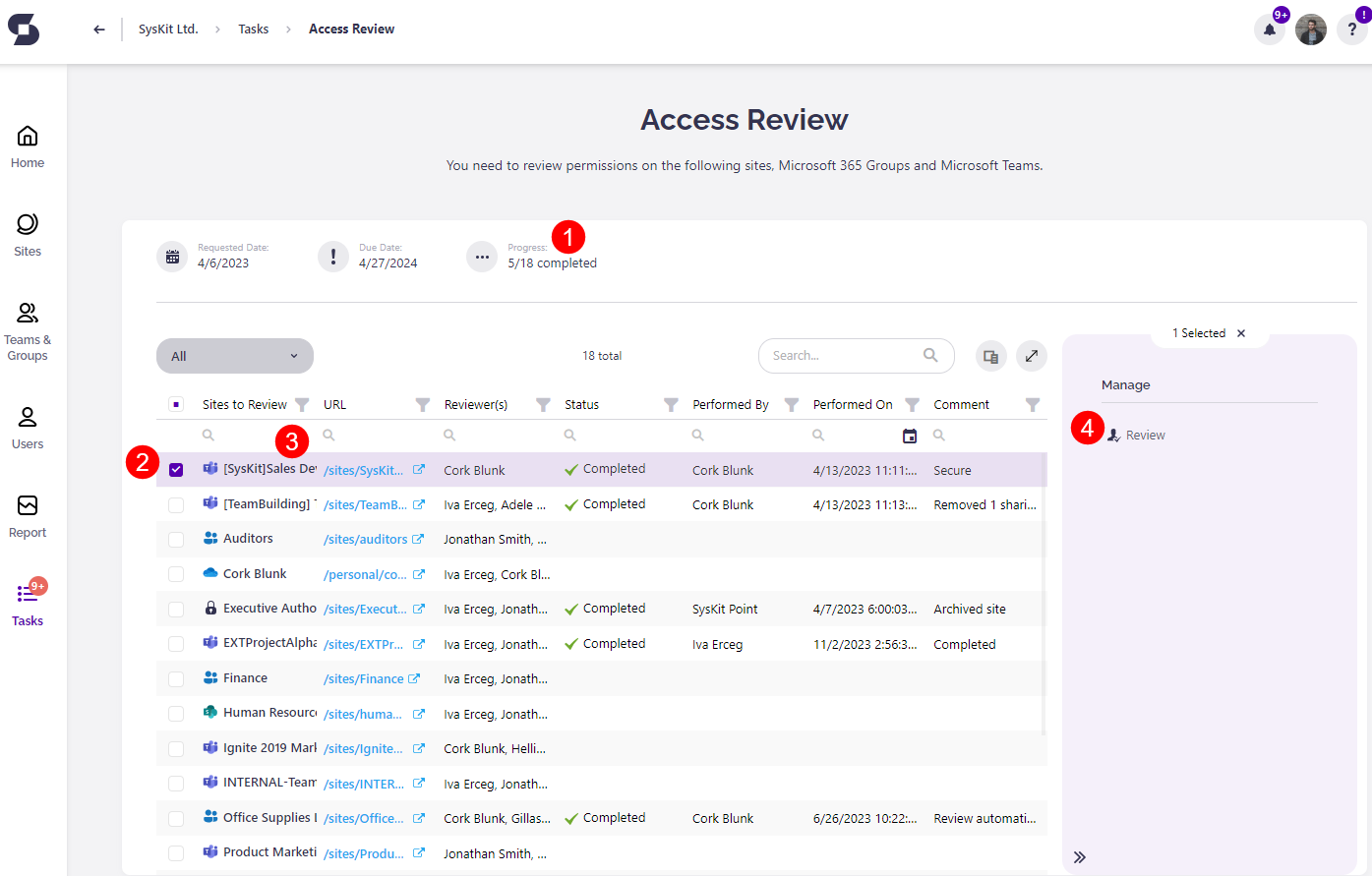 Access Review Task screen