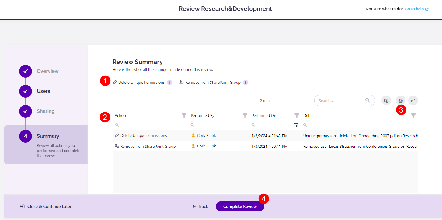 Access Review wizard - Summary step