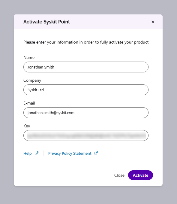 Activation Dialog