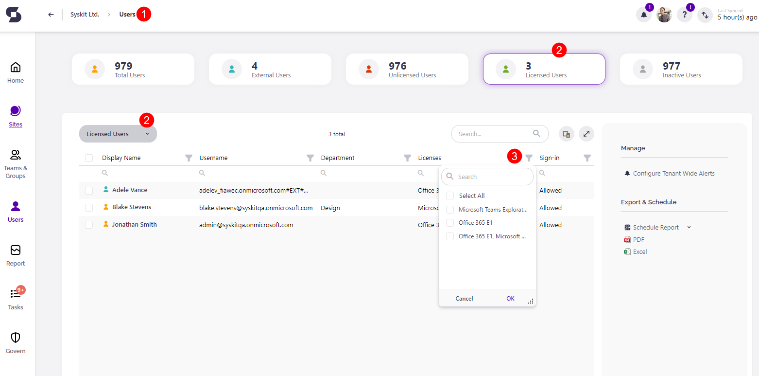 Browse Licensed Users by license