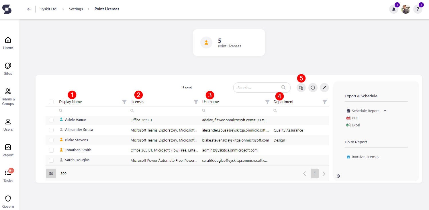 View Point Licenses - Report