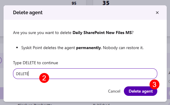 AI Agents - Delete Confirmation Screen
