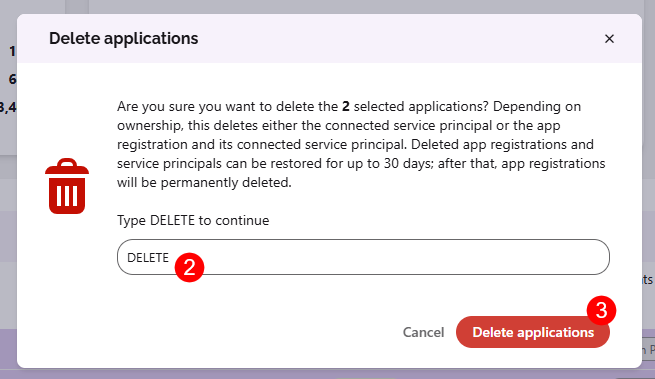 Entra Apps - Delete Confirmation Screen