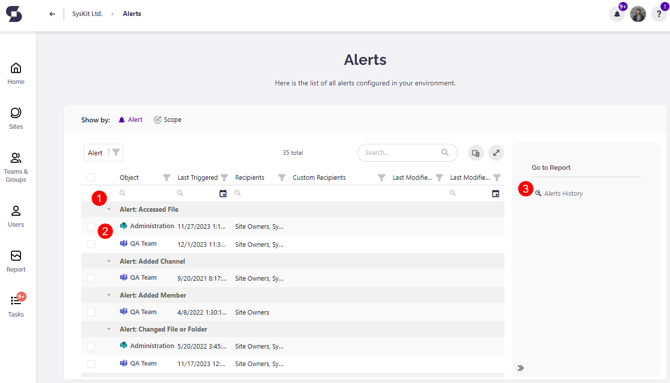 Notifications dropdown