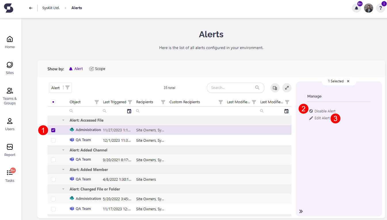 Notifications dropdown