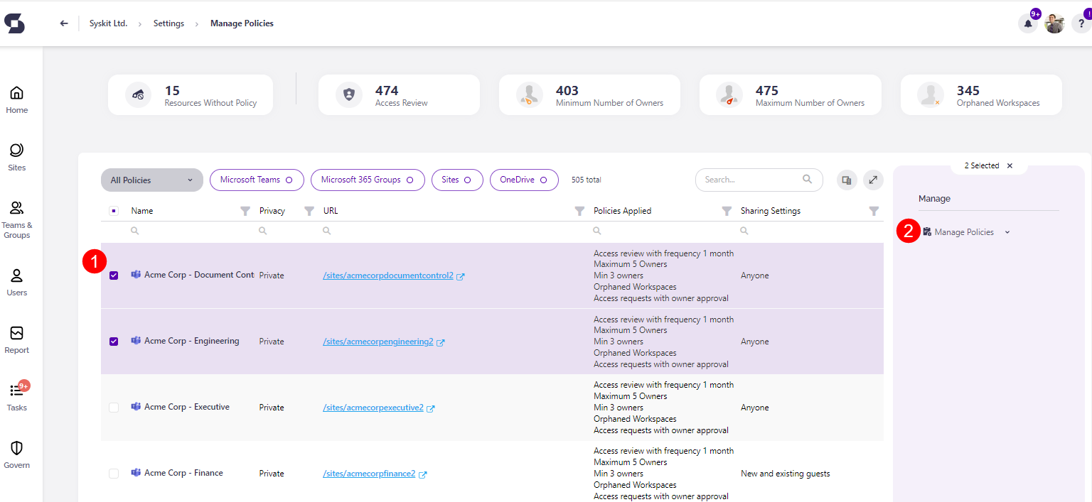 Manage Policies - Apply