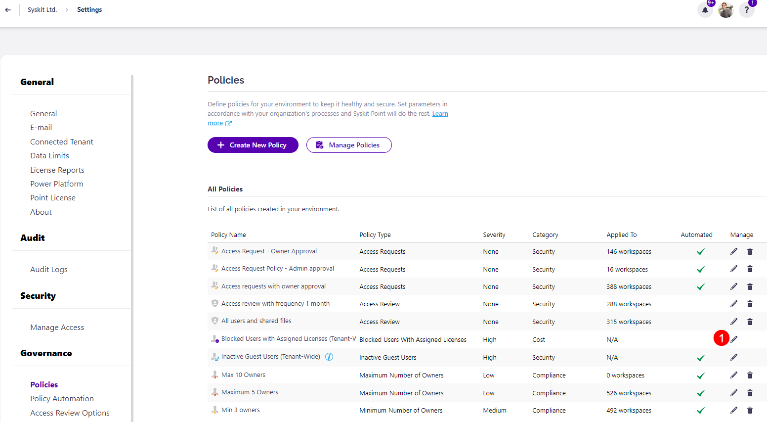 Blocked Users with Assigned Licenses - Edit Policy