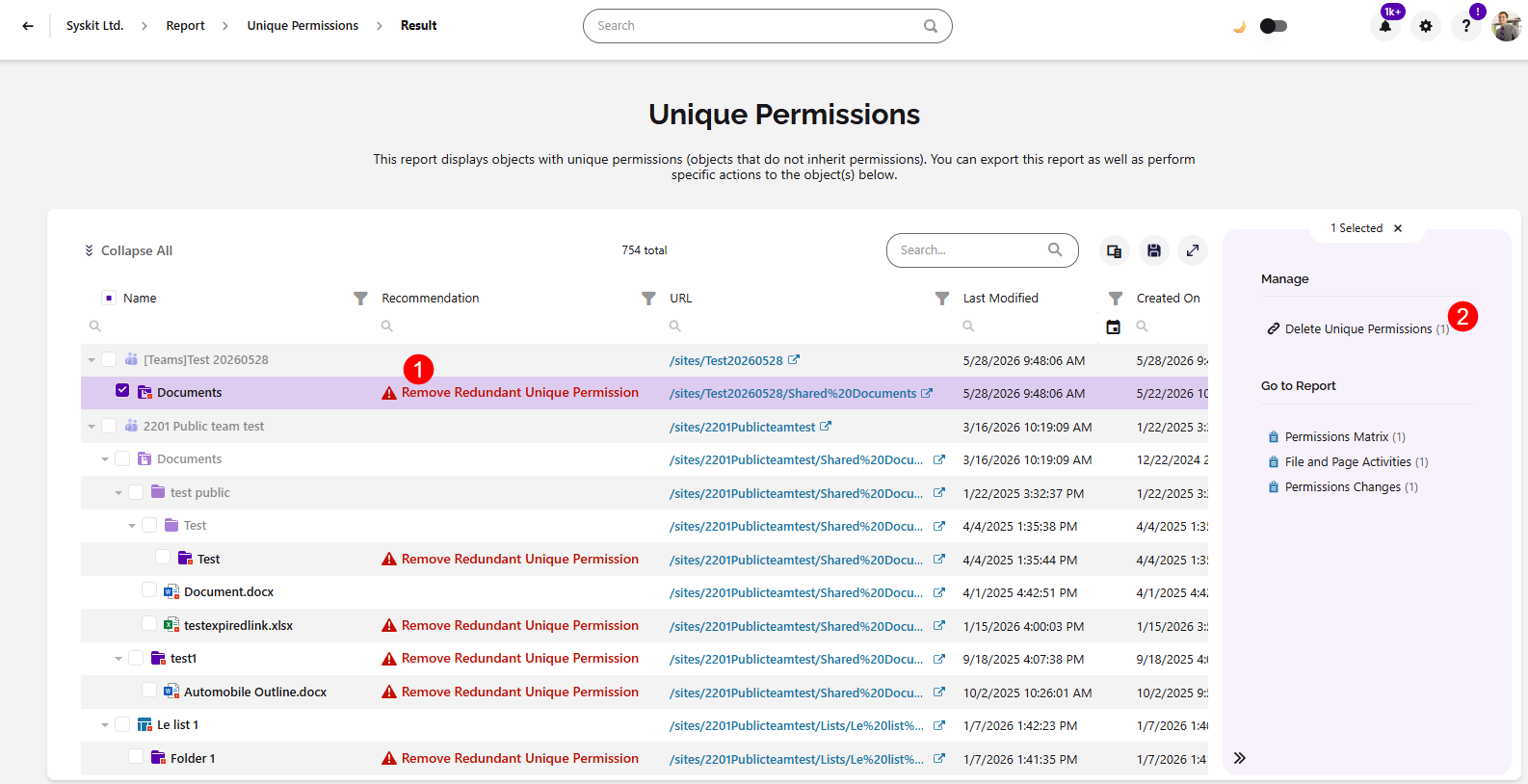 Cleanup Opportunities tile - Redundant Unique Permissions