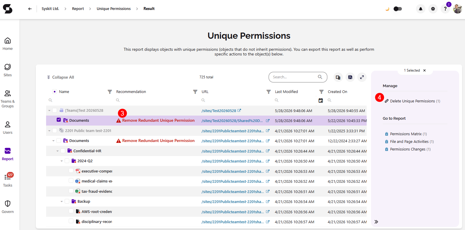 Cleanup Opportunities tile - Redundant Unique Permissions