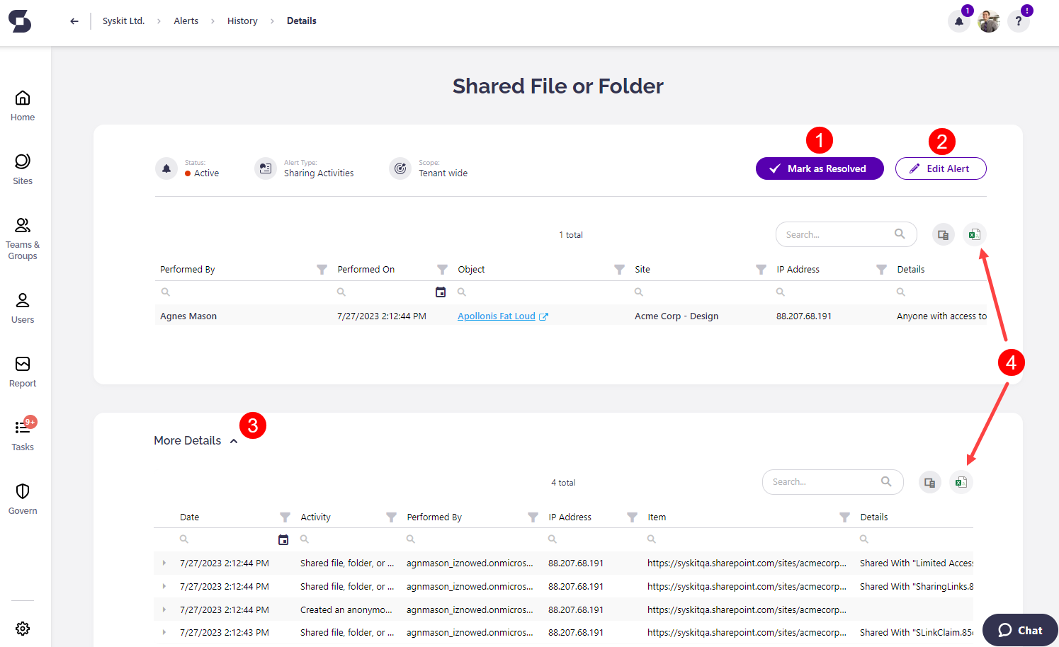 Alert Details screen