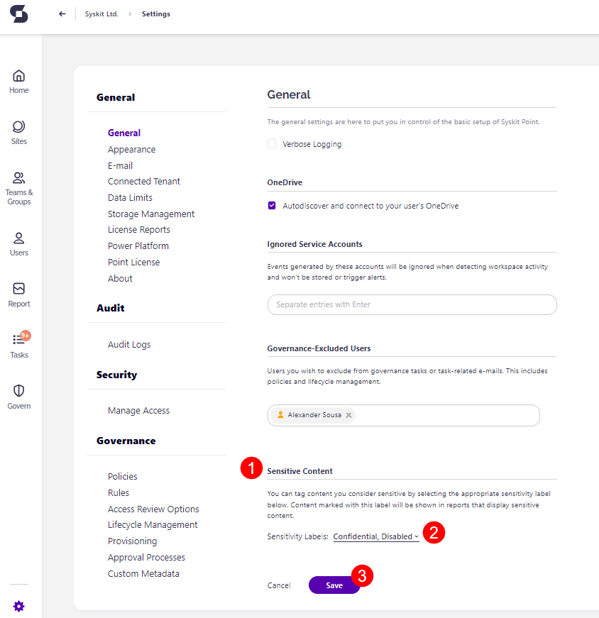 Copilot Readiness Tile - Settings for Sensitive Files
