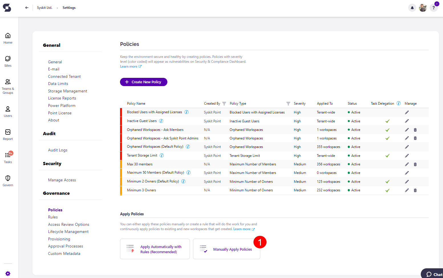 Manage Policies Button