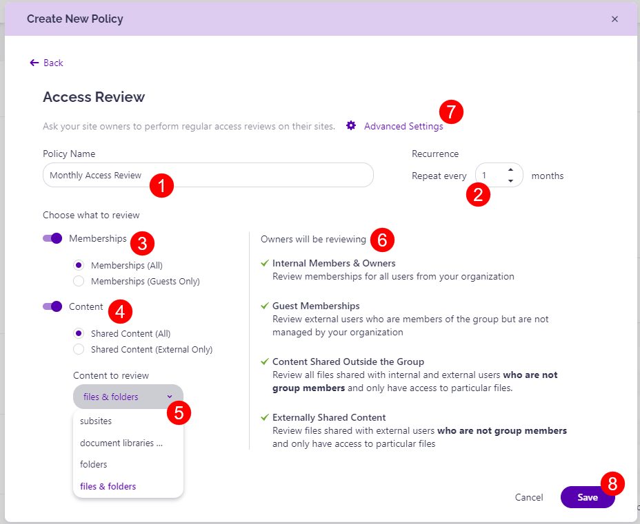 Create New Policy Dialog