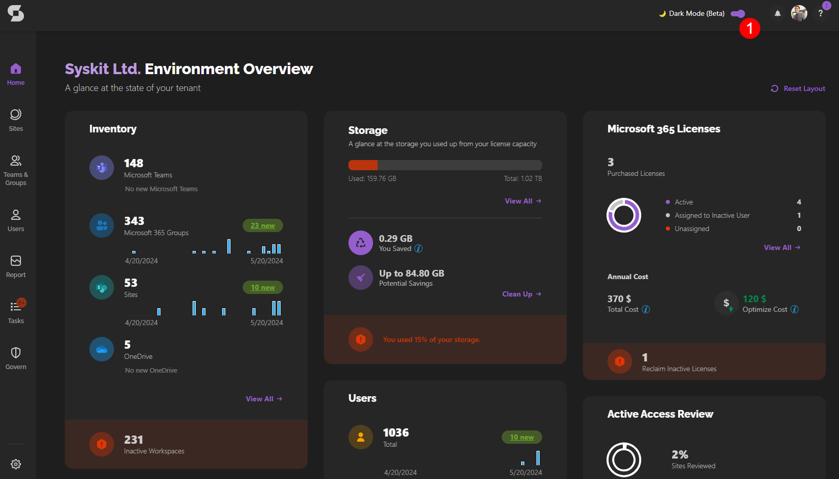 Syskit Point - Appearance - Dark Mode ON