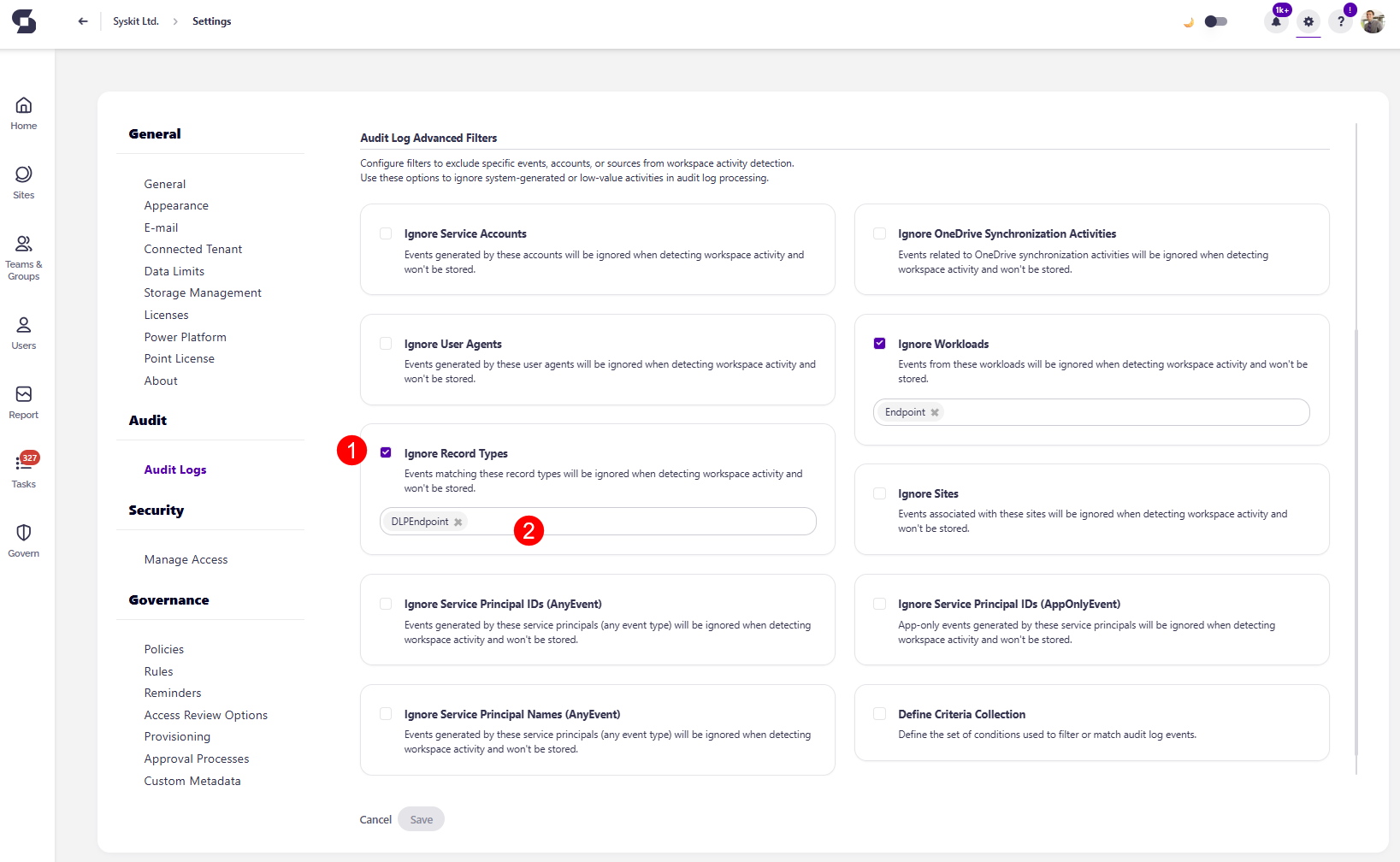 Audit Log Advanced Filters