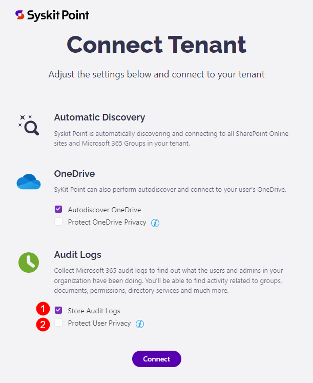 Connect Tenant step