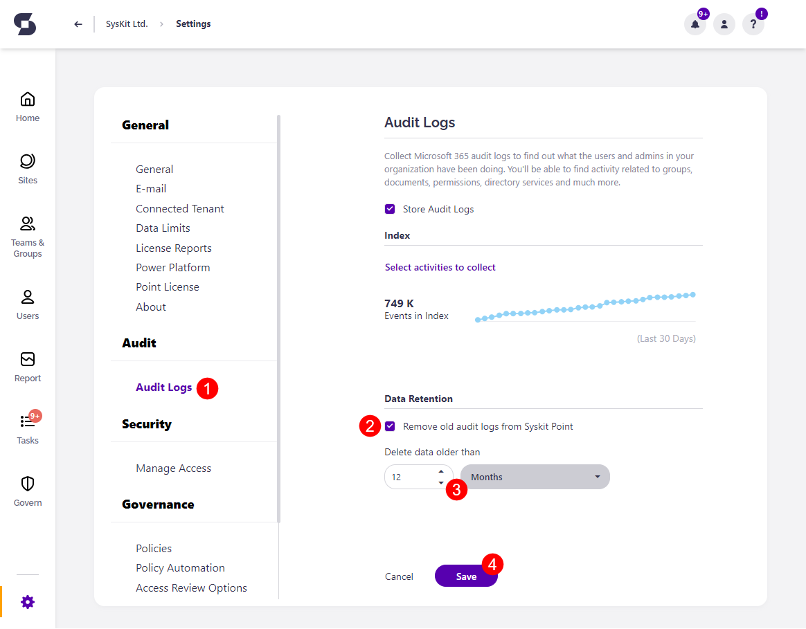 Data retention for audit logs