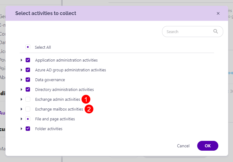 Exchange log categories