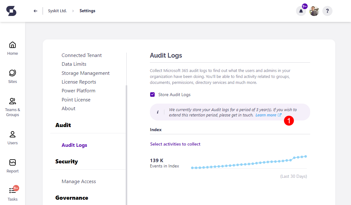 Audit logs storage period