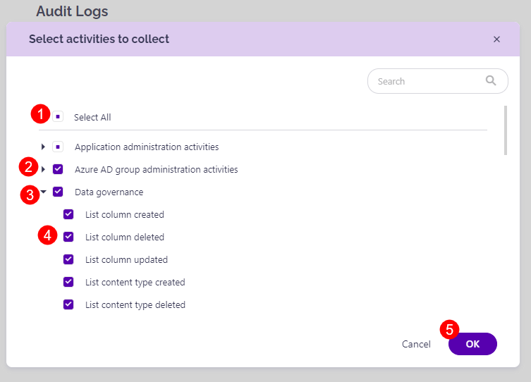 Select activities to collect screen