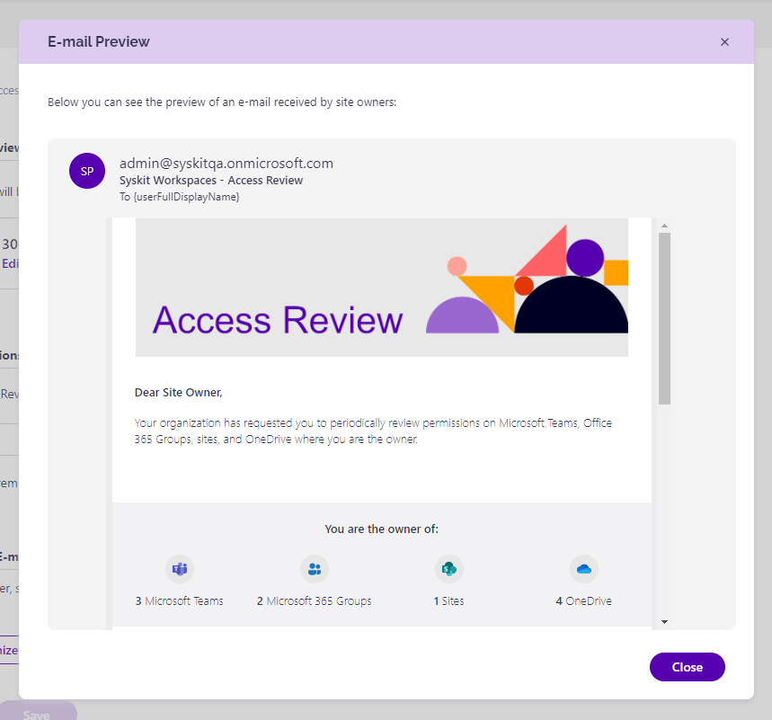 Access Review - E-mail Preview