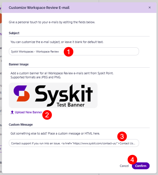 Customize Workspace Review E-mail