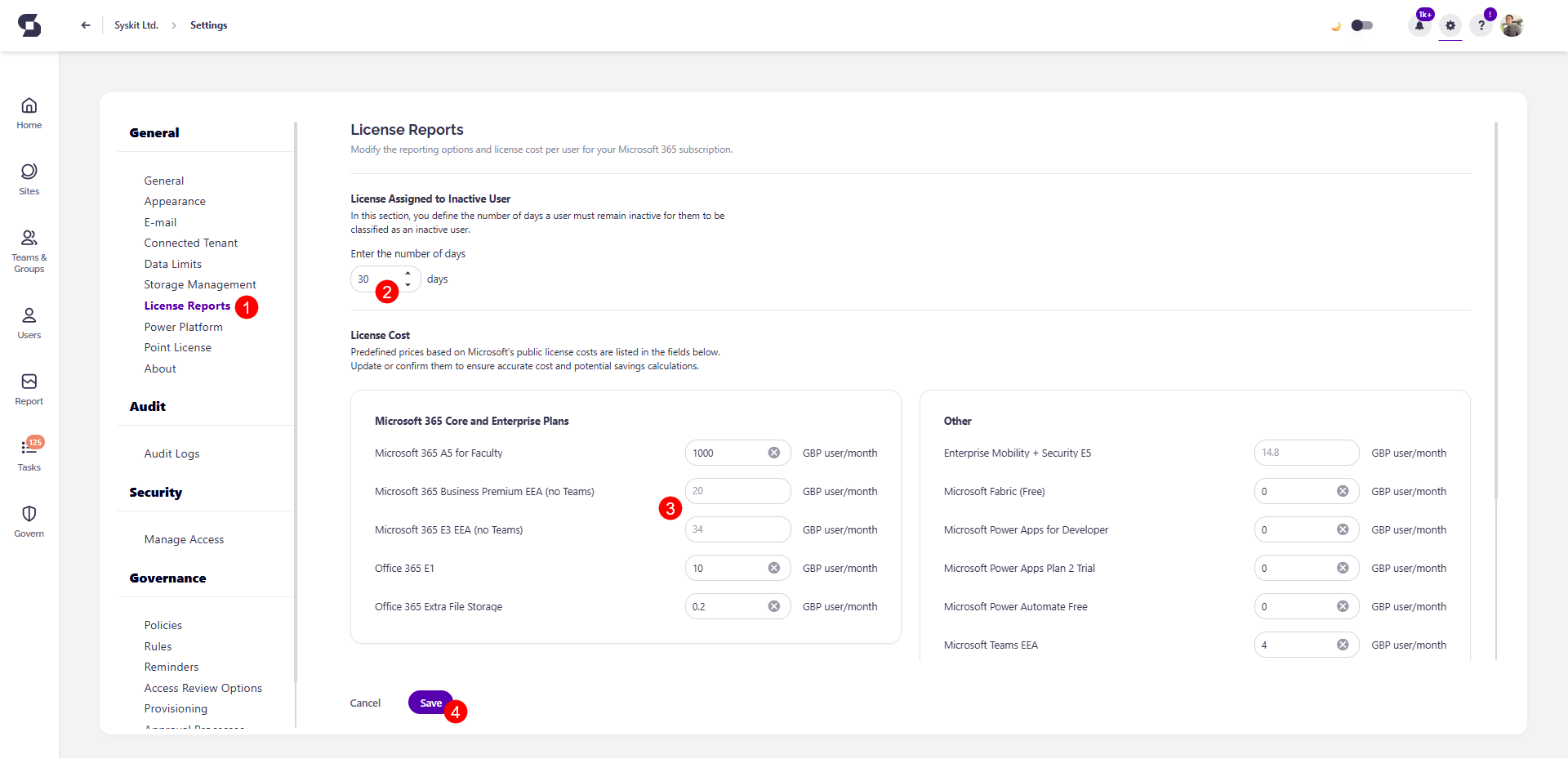 License Reports Settings