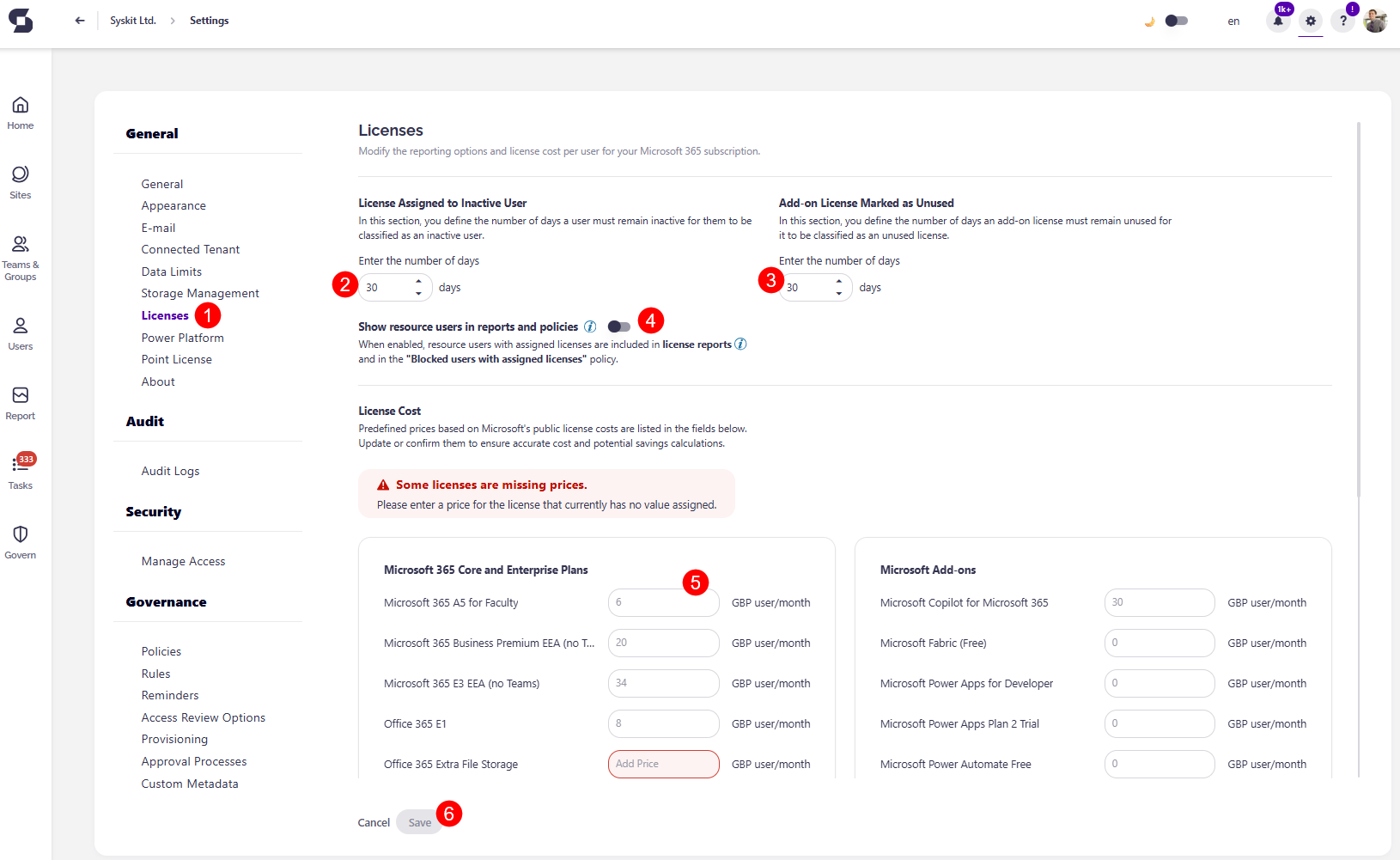 License Reports Settings