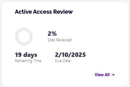 Access Review tile with active Access Review information 