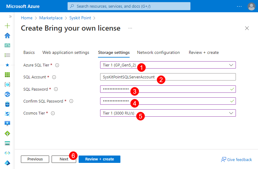 Azure SQL Settings Tab