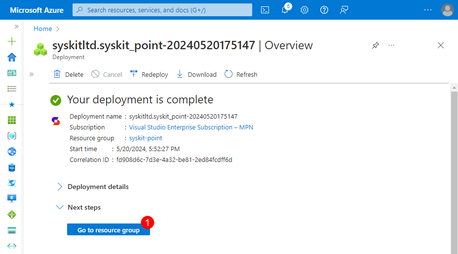 Go to resource group Button