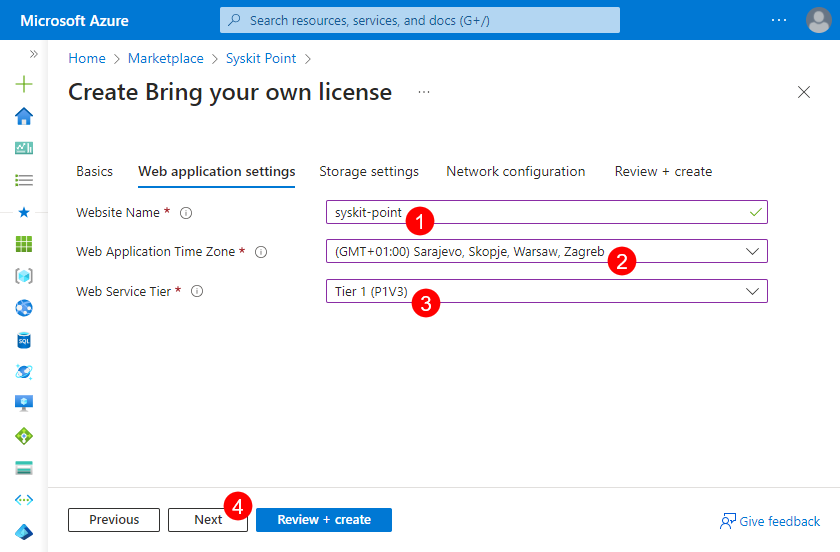 Web Application Settings Tab