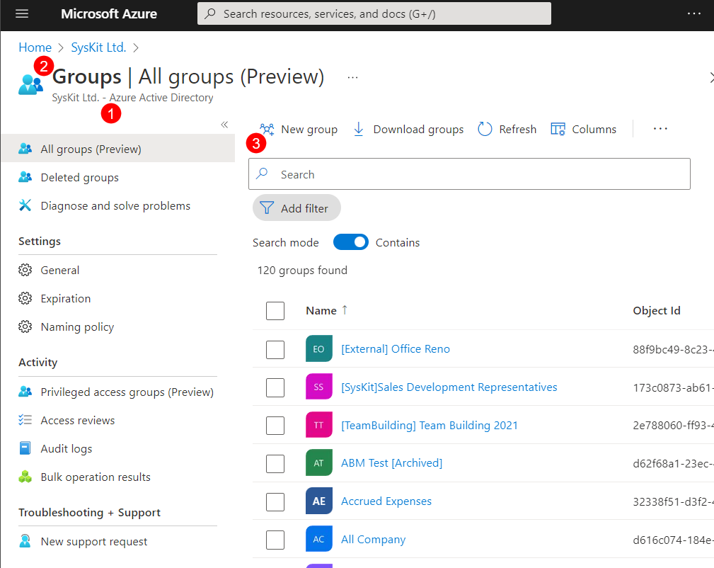 Azure Active Directory - Create New Group