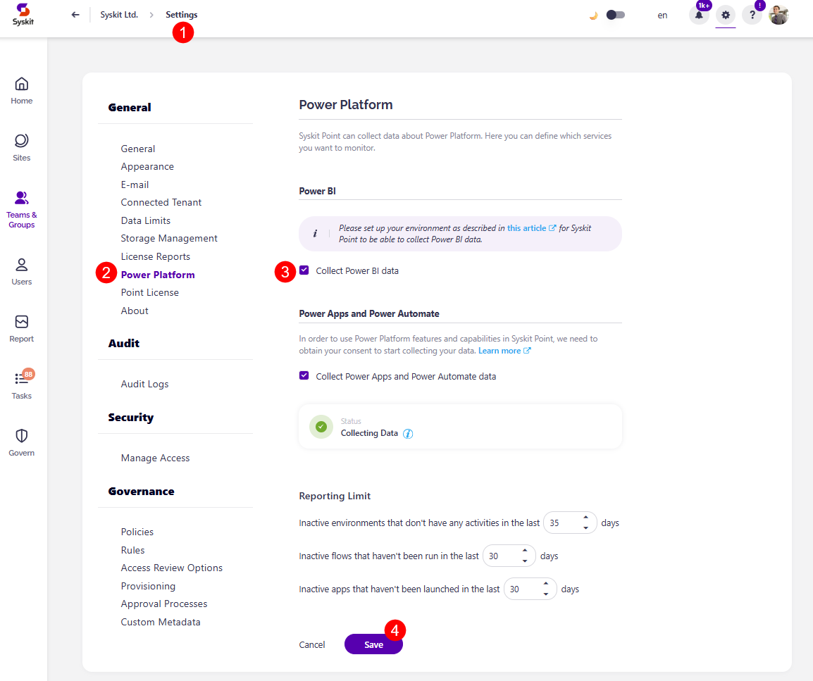 Enabling Power BI data collection in Syskit Point
