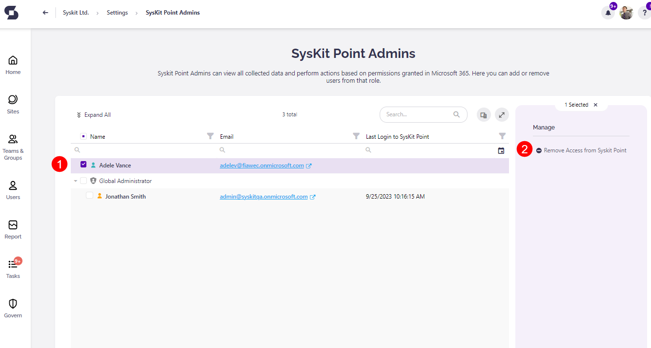 Manage Access - Remove