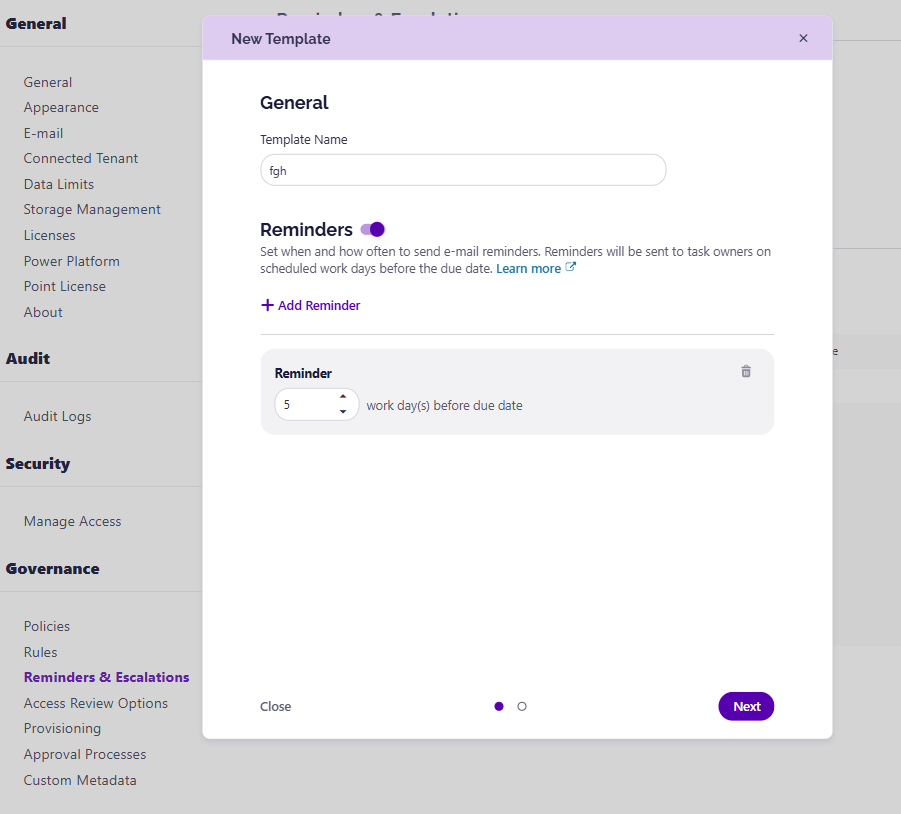 Escalations - Template - Create New