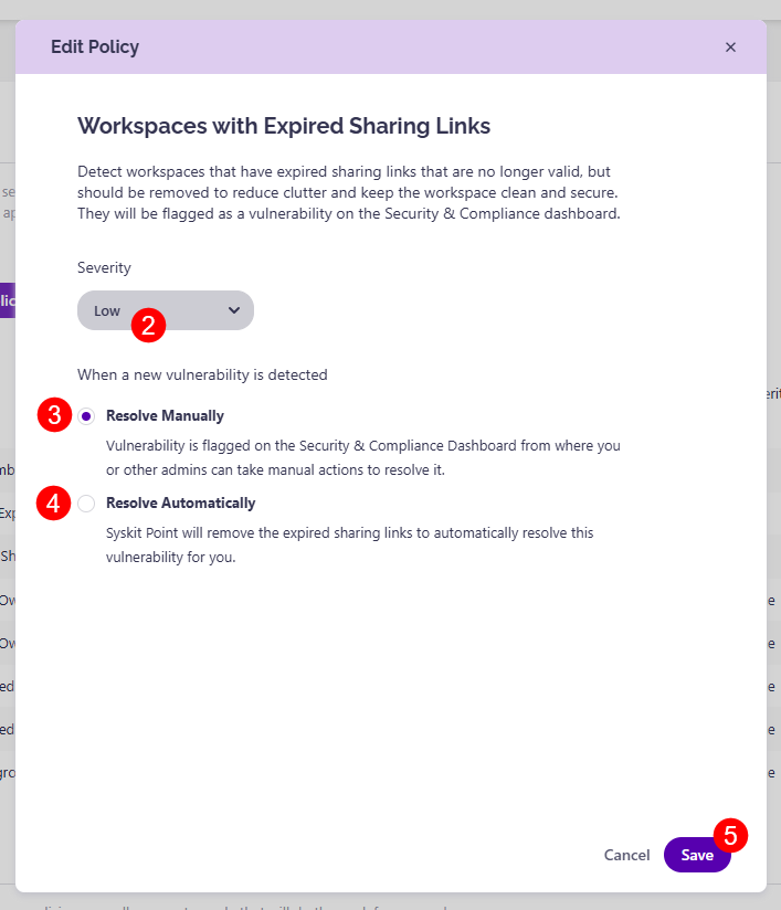 Workspaces with Expired Sharing Links - Edit Policy