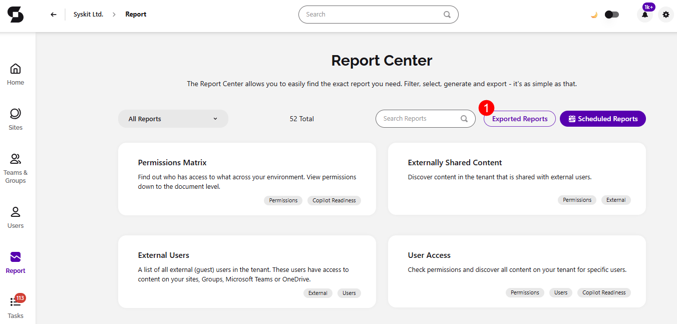 Reports - Exported Reports Button
