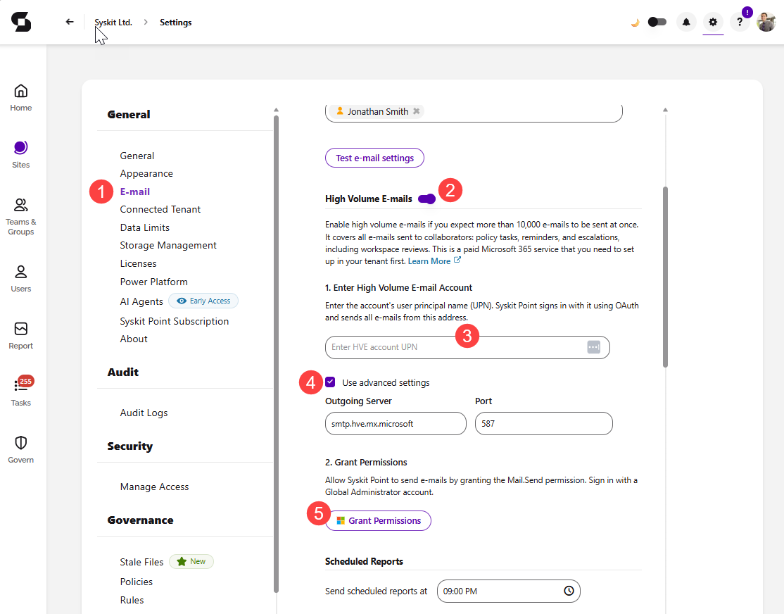High Volume E-mails settings