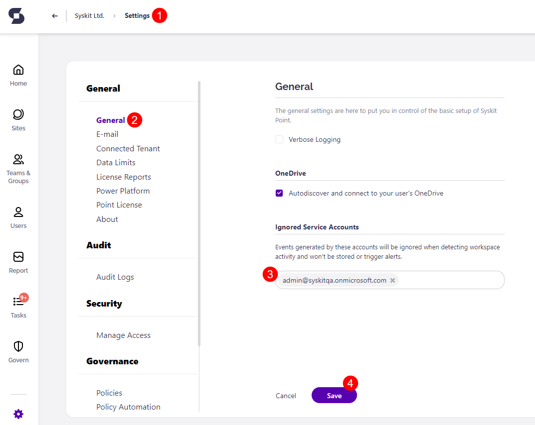 Setting up Ignored Service Accounts