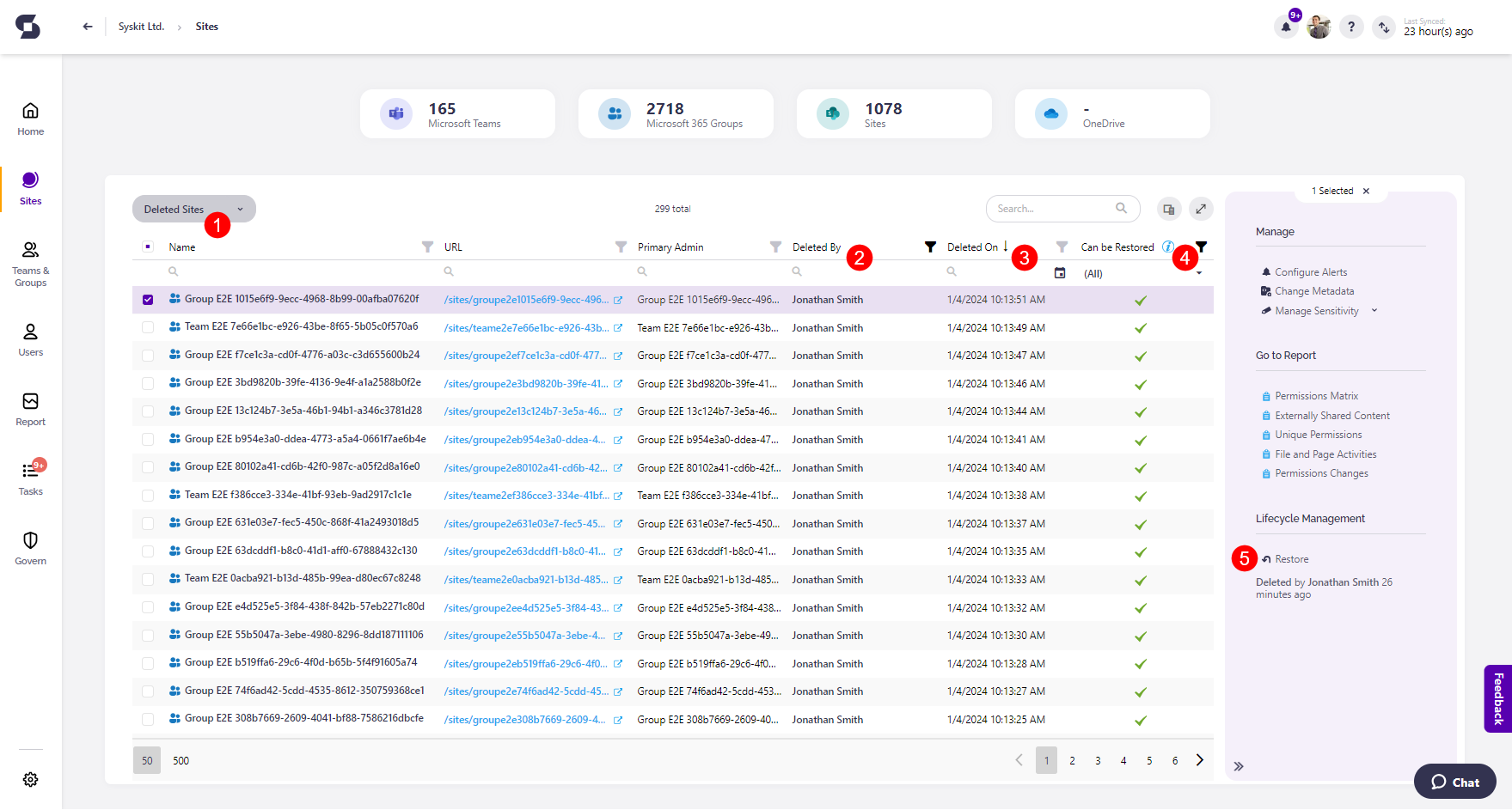 Deleted Sites View - Restore
