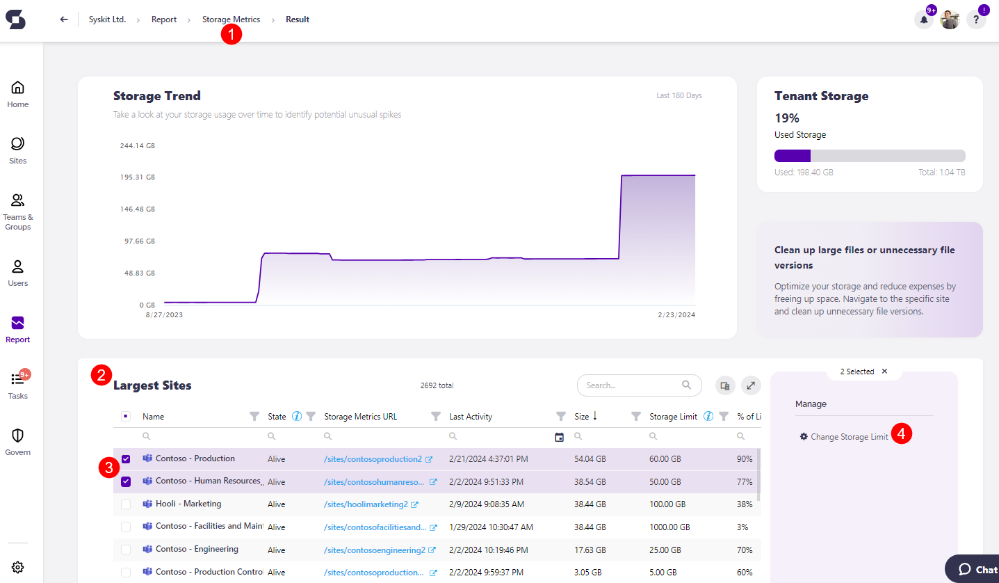 Storage Metrics Report - Site Limits