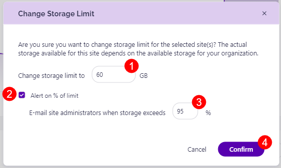 Change Site Limit