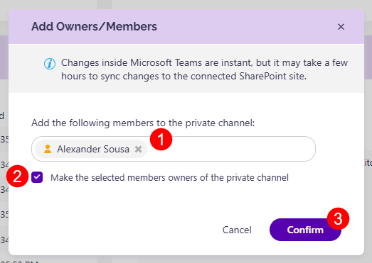 Manage Private Channels - Add Owners/Members options