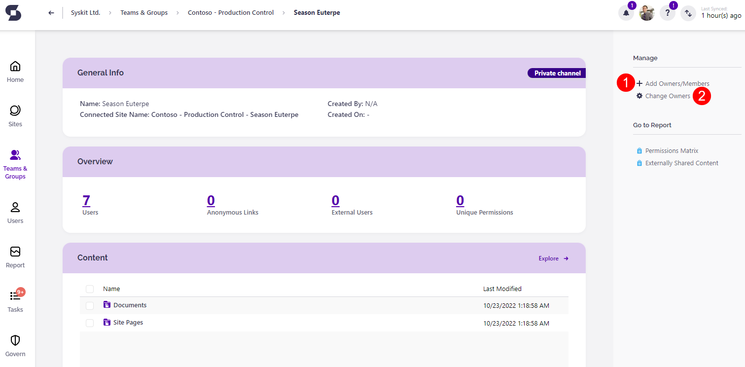 Manage Private Channels - Options Panel