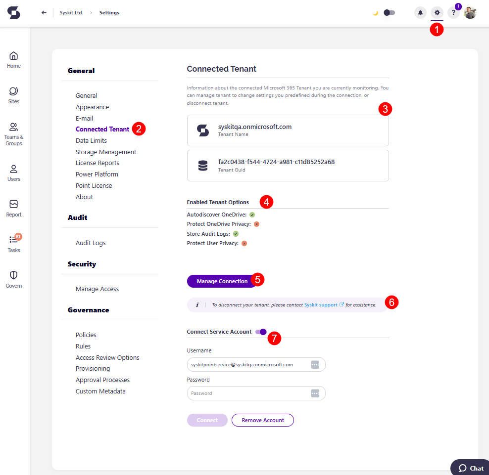 Connected Tenant - Point Settings